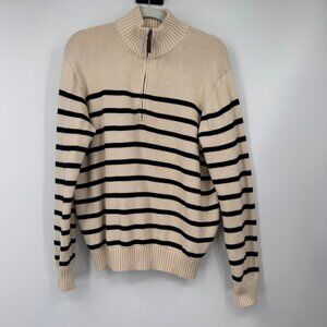 John Galt White & Navy Striped Quarter Zip Sweater Aleah Cotton Stripe 1/4 Zippe